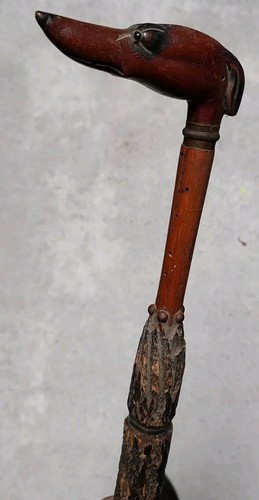 Canne ancienne bois sculpté - bois,
