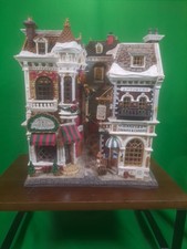 Lemax Essex Street Facade Village Shops Lighted Hanging Wall Setting