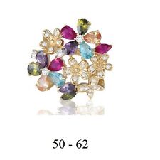 Dolly-Bijoux Bague T62 Fleur de Diamant Cz Multicolore Plaqué Or 18K 5 Microns