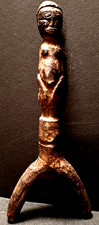 ART AFRICAIN Ancien Lance-Pierre manche SCULPTE femme et masque COTE d'IVOIRE