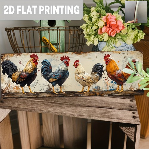 Colorful roosters metal tin - roosters,