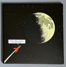 HERGE - TINTIN - PLAQUE EMAILLEE LUNE - ATTENDONS INSTRUCTIONS - 28 cm - 1985