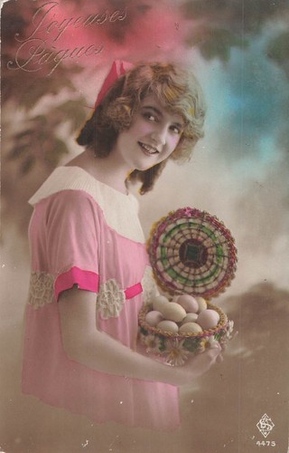 Paques femme elegante - cp,