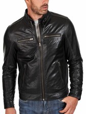Veste en cuir noir pour hommes