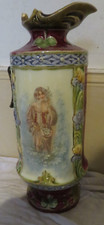 ancien vases pichet art deco en porcelaine bordeaux peint  femme art nouveau