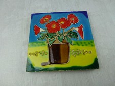 Ancien carrelage à poser, émaillé, décor fleur