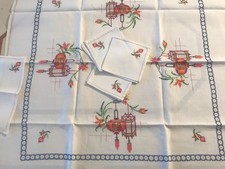 Nappe ancienne lin brodée