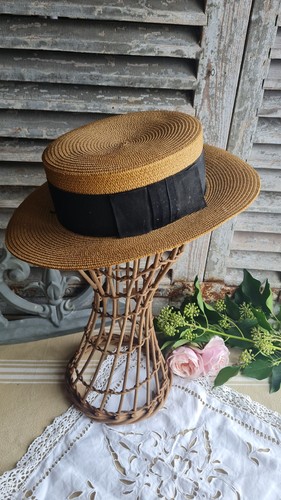 Ancien canotier chapeau - ancien, paille