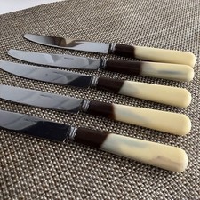 Couteaux de table Dentelés Vintage Crème & Brun Stainless Lot De 5