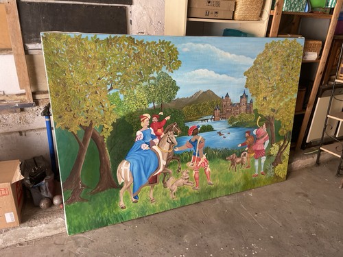 Art naïf sur toile paysage - art,