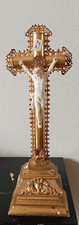 Antique crucifix sur pied en bois doré - Jésus en biscuit - 1900