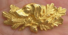 vtg Broche de Chasse Chien Pointer feuilles de chêne et épis de blé bronze doré