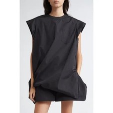 SACAI Cap Sleeve Poplin Cotton Blend Side Zip Top Black JP 4 US 12 Org $735