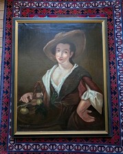 HST PORTRAIT FEMME PAYSANNE XVIII ÈME SIÈCLE -SIGNE- 112x77cm