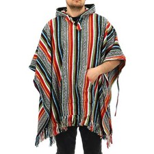 Poncho à Capuche Coton Tissé Adulte Unisexe Chaud Froid Plongeant Robe Mexicain