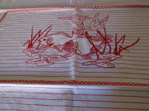 Linge ancien nappe - nappe, rayée