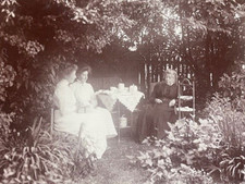 Edwardian Ladies having tea & cakes in garden, Westfield House Ottringham. Photo