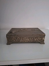  Antique Silver Metal Art Deco Box with Lid. Cigar Box, Jewelry