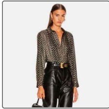 Equipment Leema Top Shirt Button Up Blouse Black/Gold Color Size Medium