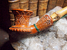 Terracotta chibouk pipe and its bamboo pipe early 20th century