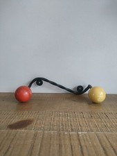 Vintage 50's Antique Wrought Iron Coat Rack 2 Hangers Red And Yellow Balls