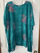Bali Indie Mini Dress Women One Size Boho Batik Floral Indonesia Resort Green
