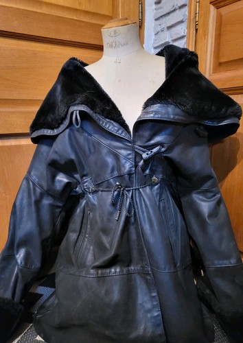 Manteau cuir avec fourrure - manteau,