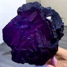 2.74LB Natural black rose fluorescent cube fluorite specimen glow under UV light