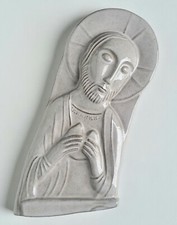 Plaque murale Religieuse céramique Alsace Betschdorf Christ Jésus stylisé ´60.