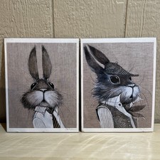 Lot Of 2 Olga Sugden Prints - 8.5 x 11” - Bunny Rabbit Tie Hat Imperfect