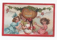 CPA HALLOVEN in relief. Girls, pumpkin