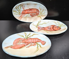 3 Certified International Fisherman's Catch Canape Plates Set Sea Oval Dish Lot