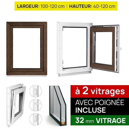 Fenêtre pvc noyer double - noyer,