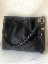 Sac à main fourre-tout noir 0.P.I, Toile enduite, bandoulière Tressée amovible