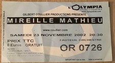 Mireille Mathieu - Ticket concert n° OR 726 - Olympia Paris - 23 Novembre 2002