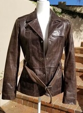 Woman’s Authentic Ventiuno buffalo leather jacket, brown, belt, hip length
