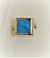 * BAGUE METAL ARGENTE REGLABLE * FORME CARREE TURQUOISE * TRAVAIL ARTISANAL * NE