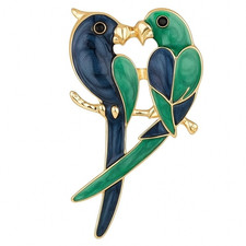 Colorful Parrot Couple Brooch Pin Enamel Bird Love Design Gold Tone Jewelry Gift