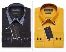 Chemise À Manches Longues Pour Homme Jaune À Fleurs À Double Col