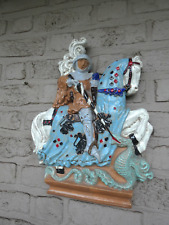 Antique ROGER GUERIN Bouffioulx signed ceramic Wall plaque saint george dragon