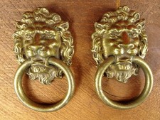 2 Antique Lion Head Drop Ring Pulls Keeler Brass H379 Armoires Drawers Wardrobe