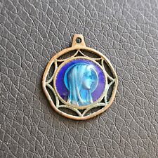 Virgin Mary Openwork Spider Web Effect Blue Enamel Religious Medal