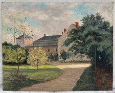 Antique Landscape Painting House Manor Garden Flower Impressionist Painting 19th Century