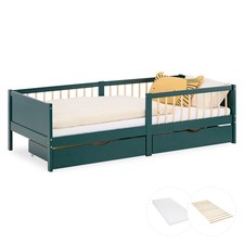 Lit enfant bas 90x200 barrière protection matelas tiroirs pin massif Homestyle4u