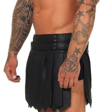 XS-3XL Gladiateur Jupe Kilt Cuir Véritable 2 Ceinture Boucles A Légionnaire Gay