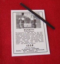 BUGATTI TYPE 23 BRESCIA 1.5 LITRE - 1953 ORIGINAL VINTAGE SALES ADVERT
