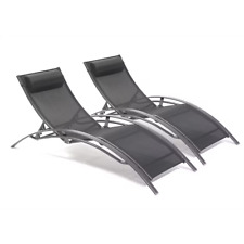 Lot de 2 bains de soleil en aluminium et toile plastifiée cappuccino ou gris