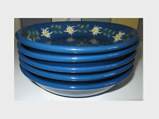 5 assiettes vintage poterie Savoyarde terre cuite vernissée bleu motif edelweiss