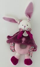3626🌟Doudou et compagnie hochet lapin Rabbit blanc rose prune cerise