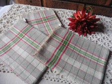 3 ANTIQUE LITEAUX CROSS LINEN TEA TOWELS BEIGE RED GREEN YELLOW HANGING 68X51 CM